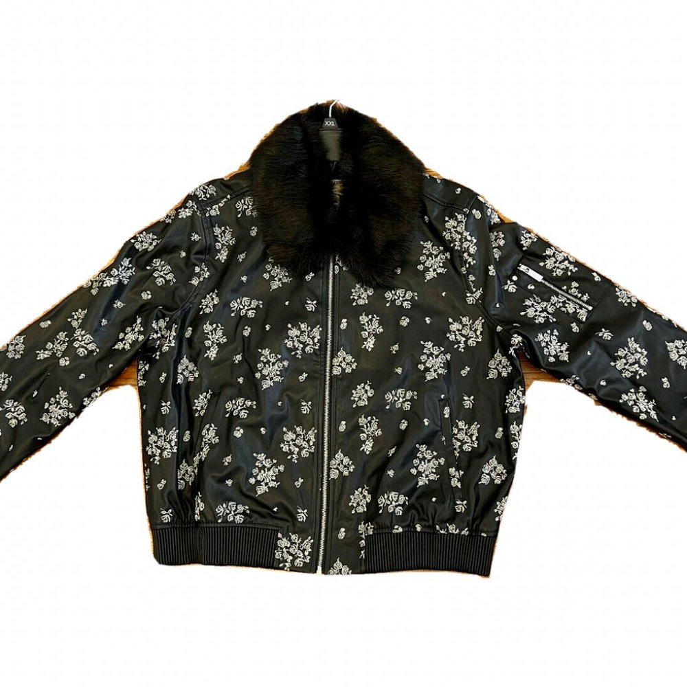 Michael Kors Womens Embroidered Bomber Jacket w/detachable faux fur collar NWT